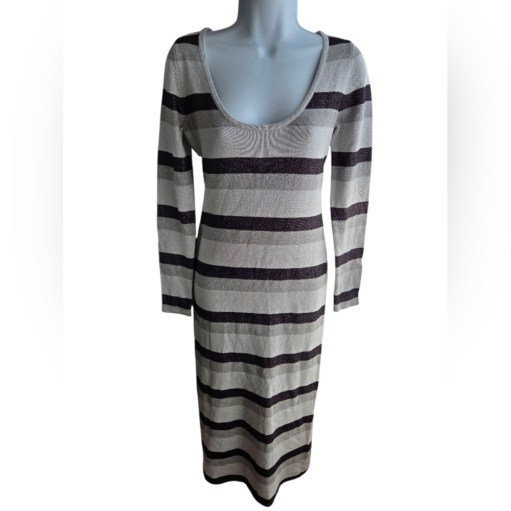Stylestalker Avalon Knit Midi Dress Stripe Holidays Silver Black Size S